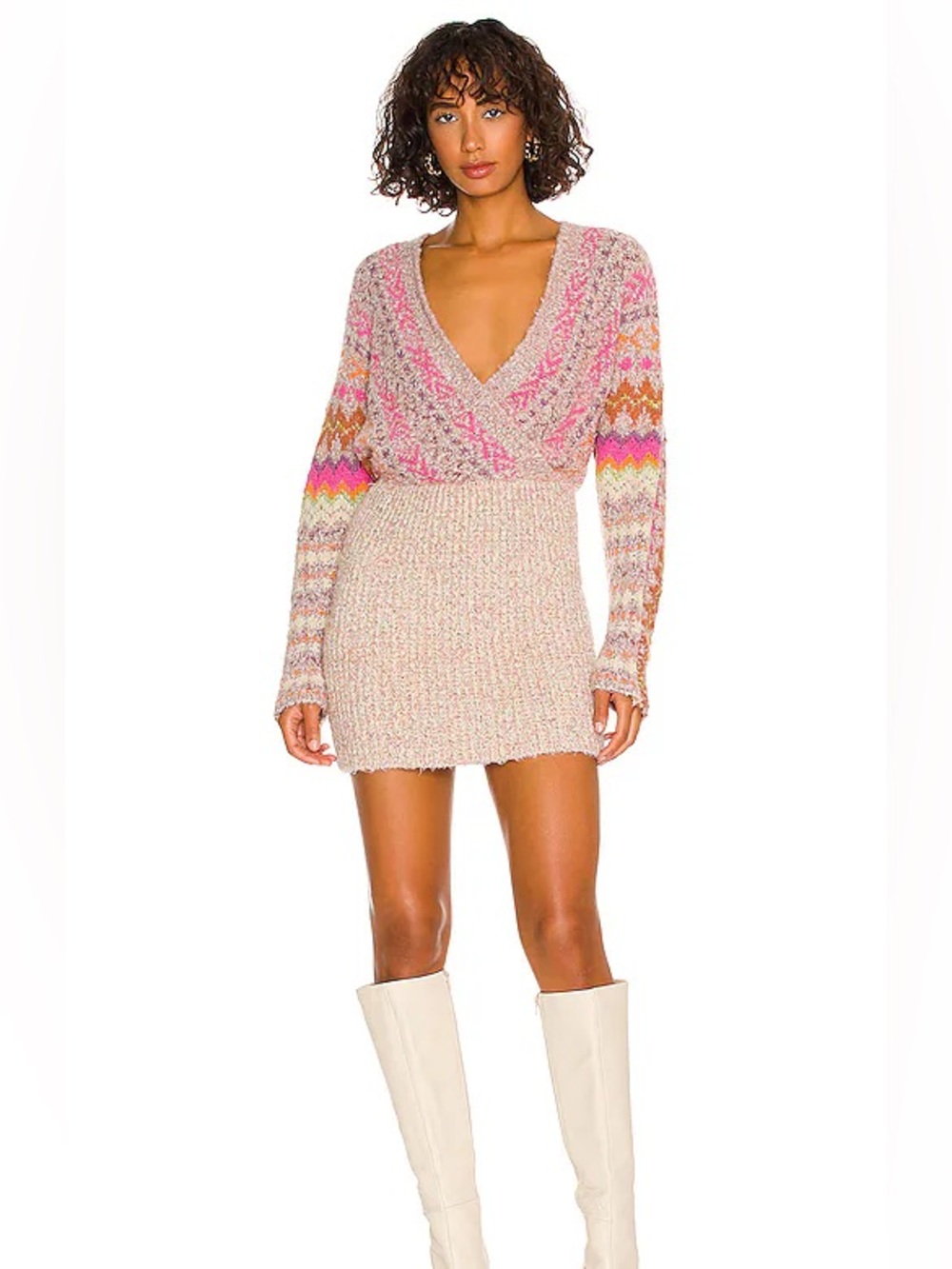 Free People Forever Fairisle Dress in Strawberry Combo